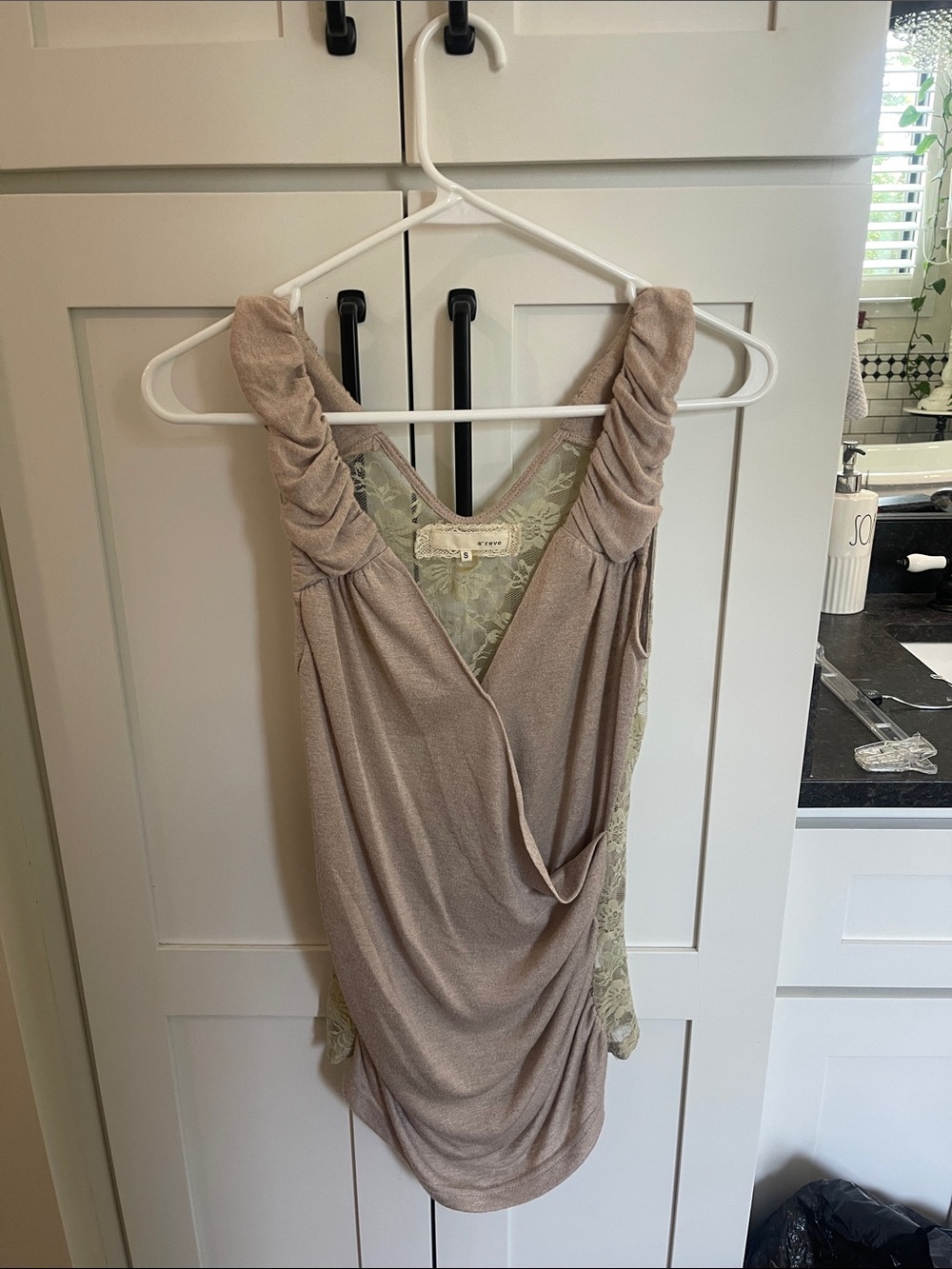 Areve Taupe Draped Sleeveless Lace-Back Top